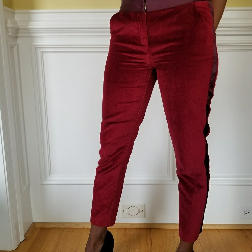 Red velvet tuxedo trousers